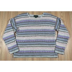 Vtg Cullinane Hand Knit Bobbled Sweater Womens M Striped Textured Chunky Granny